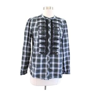 J. Crew Tartan Plaid Tuxedo Bid Shirt Womens XL Beaded Blouse Top Preppy Holiday